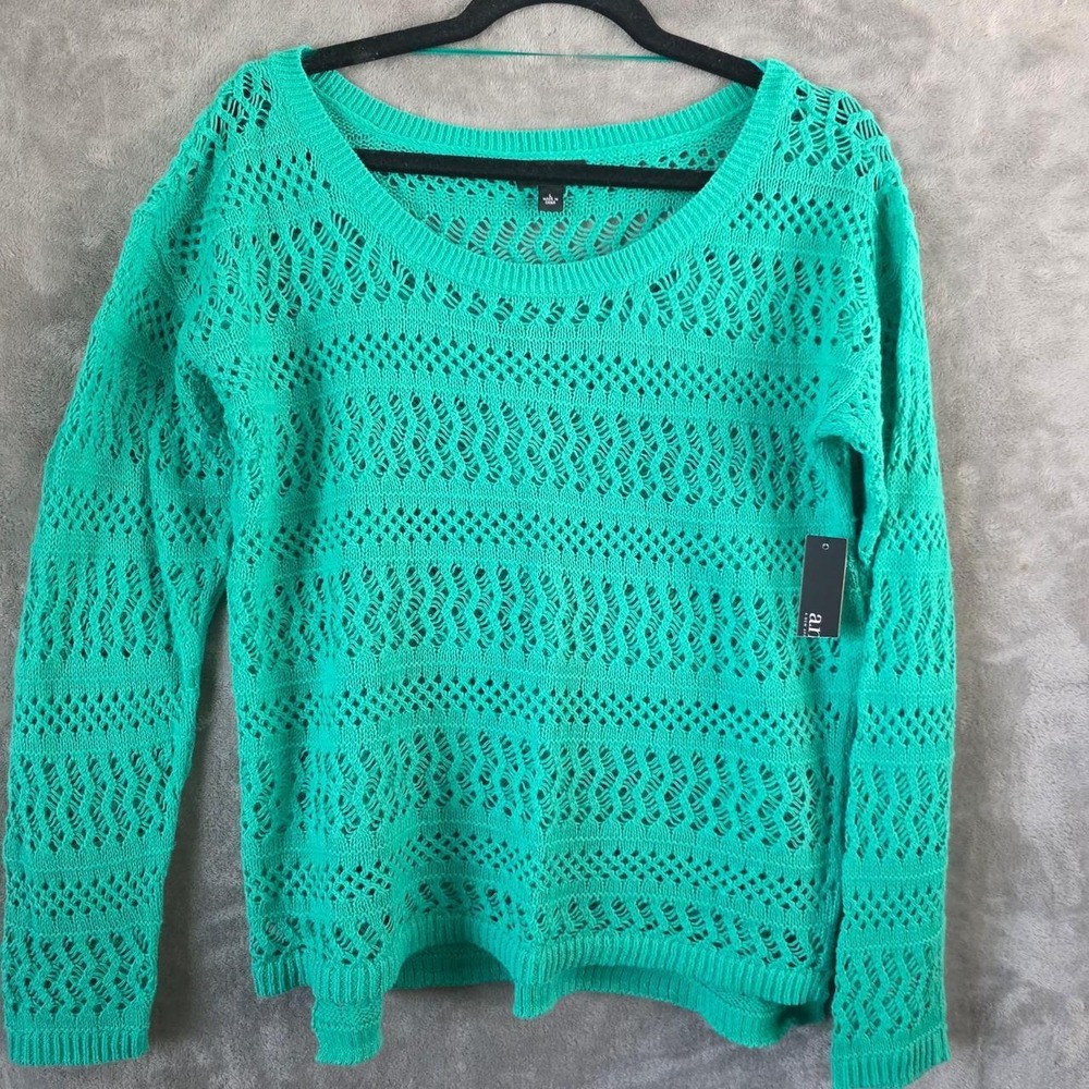BNWT a.n.a Vibrant Green Open Knit Crochet Sweater - Size L